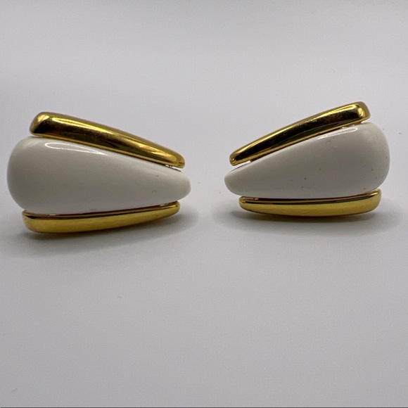 Napier Jewelry - Napier Elegant White and Gold-tone Screw-Back Clip-On Earrings